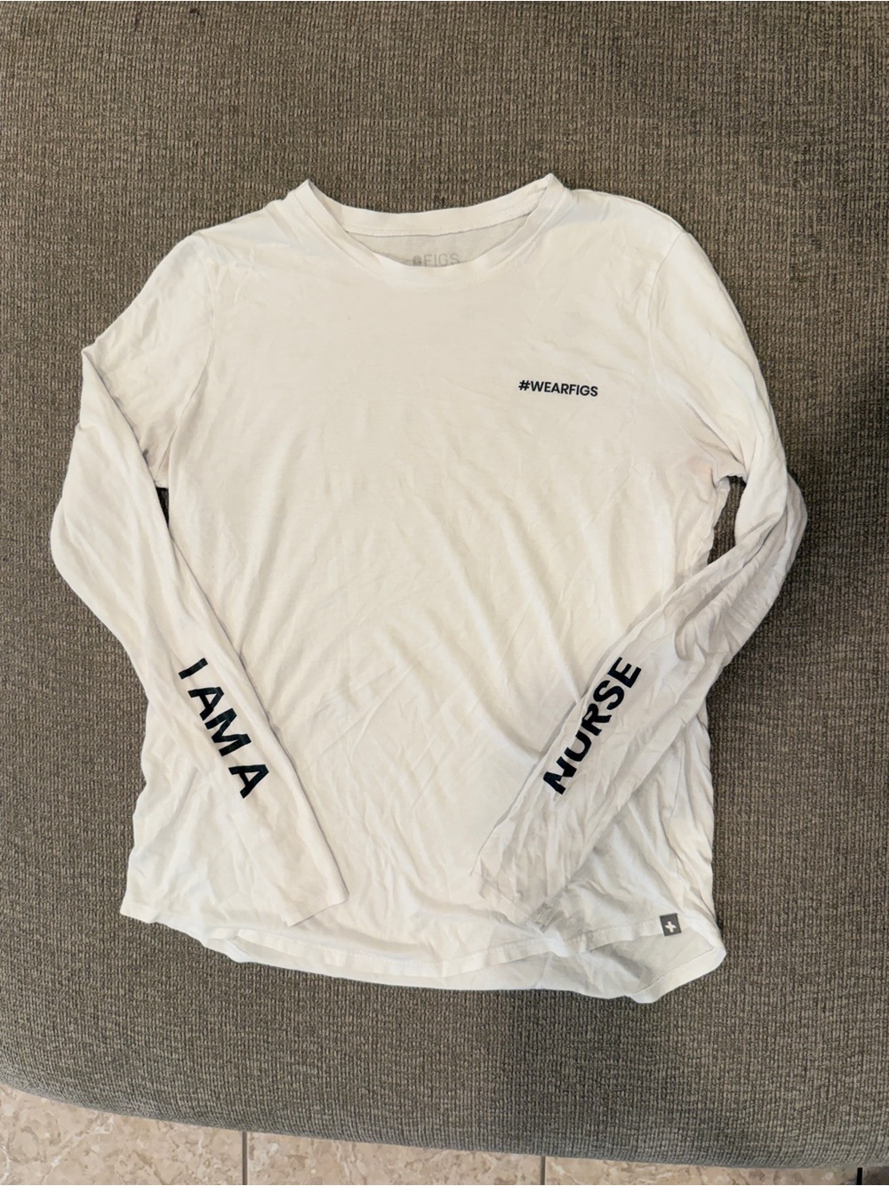 FIGS White Long-Sleeve Tee with #WEARFIGS and Sleeve Text